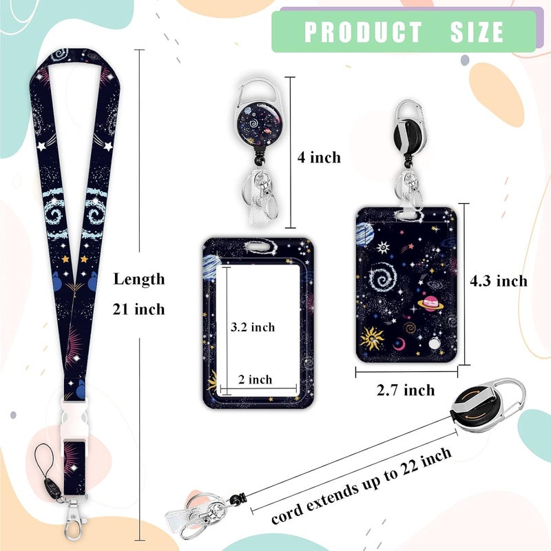Boutilon ID Badge Holder with Lanyard,Retractable ID Badge Card Holders Detachable Neck Lanyard Strap with Badge Reel and Vertical ID Holder for Nurse Students Teachers Office Staff(Universe) - Image 5